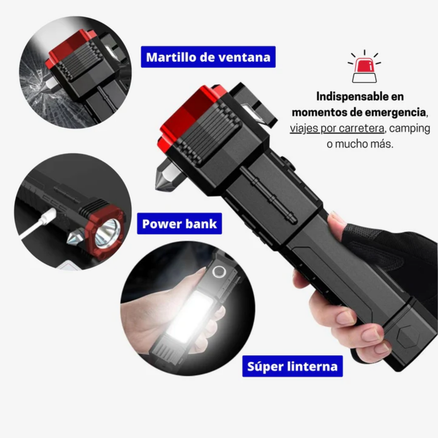 ¡Multifuncional y Recargable! LINTERNA TACTICA 4 EN 1🔦